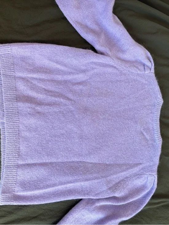 Sezane Lavender Égide Cardigan Puff-Sleeve Eyelet Knit Cardigan - Picture 5 of 5